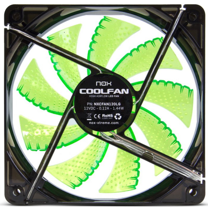 Nox Ventilador de Caja CoolFan 120x120mm con LED Verde, 19 dBA, para PC